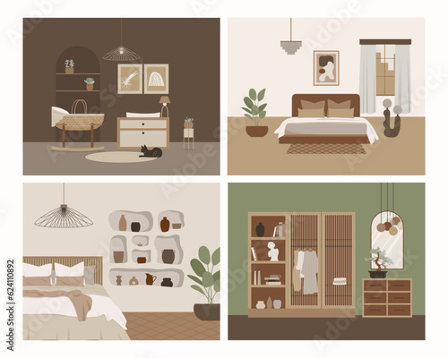 Modern bedroom flat vector design. Composition in scandinavian style
