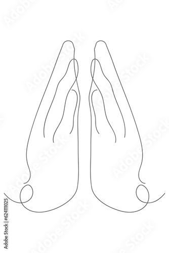 Continuous line drawing of hands in prayer