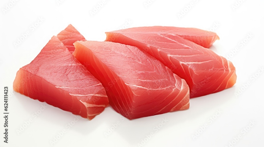Cod fillet of fresh tuna isolated on white background. Generative Ai