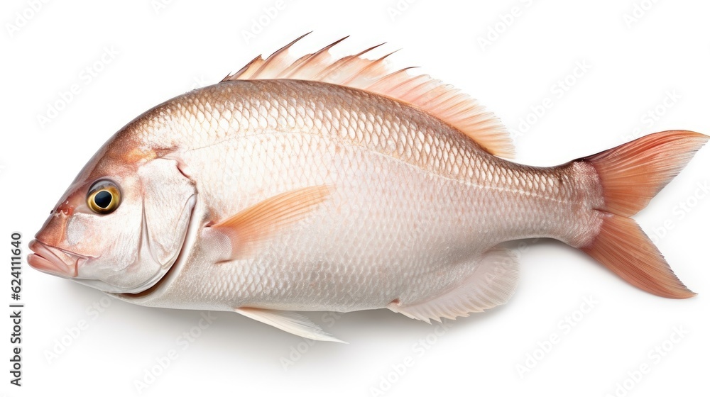 A snapper fish. Top view of Raw fish white snapper on white background. Generative Ai A snapper fish. Top view of Raw fish white snapper on white background. Generative Ai