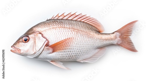 A snapper fish. Top view of Raw fish white snapper on white background. Generative Ai © tong2530