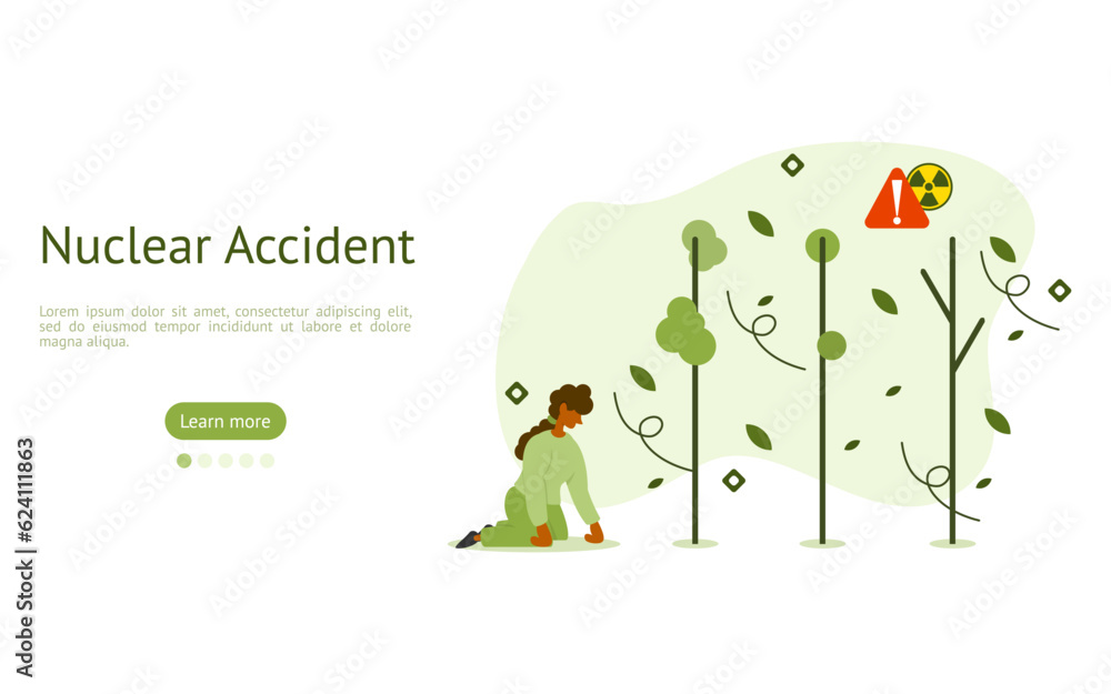 Fototapeta premium sustainability illustration set. characters watched air pollution with radioactive in the area. effects of nuclear reactor failures concept. vector illustration.