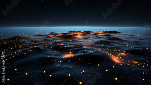 Global Network  Illuminated Earth Dots and Connected Lines - AI-Generated