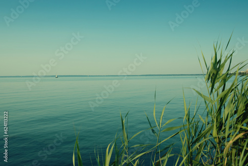 View of the Lake Balaton in the evening.Summer season.