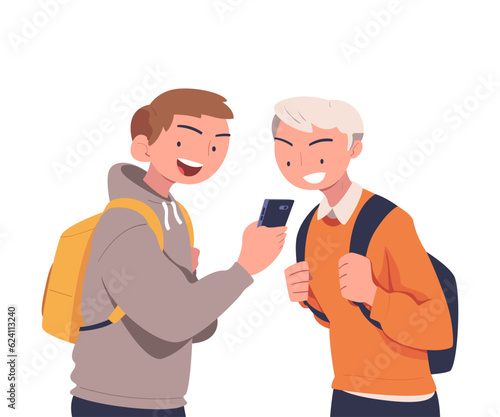 Cyberbullying with Teen Boy Engaged in Hate and Online Harassment with Smartphone Vector Illustration