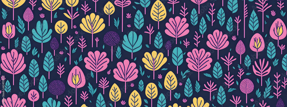 Seamless patterns of flowers and trees, rainbow-themed, repeating patterns design, fabric art, flat illustration, rainbow-core Seamless patterns of flowers and trees, rainbow-themed, repeating patterns design, fabric art, flat illustration, rainbow-core