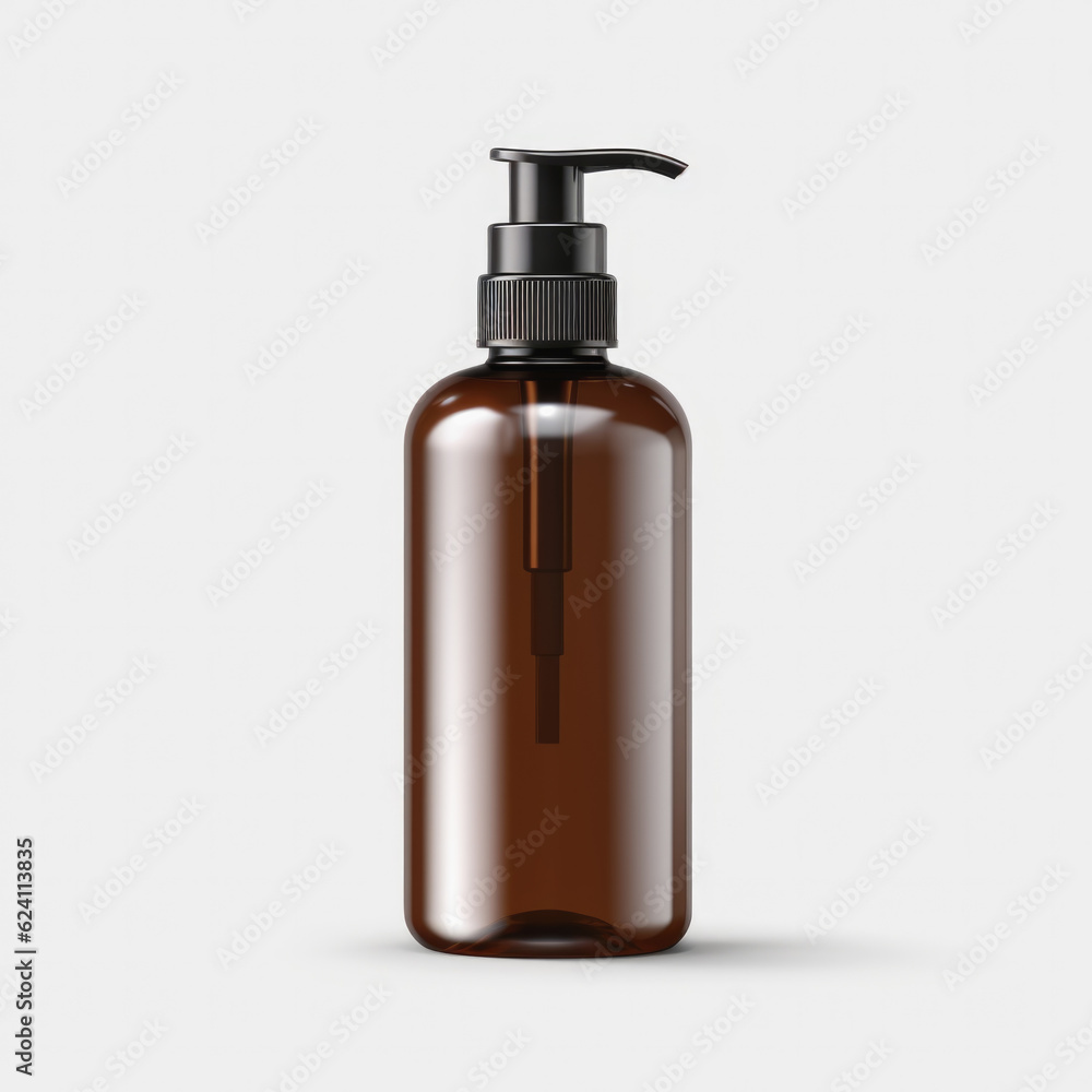 Brown cleansing shampoo bottle on white background. Brown cleansing shampoo bottle on white background.