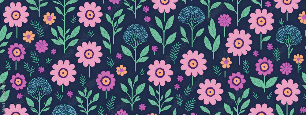 Seamless patterns of flowers and trees, rainbow-themed, repeating patterns design, fabric art, flat illustration, rainbow-core Seamless patterns of flowers and trees, rainbow-themed, repeating patterns design, fabric art, flat illustration, rainbow-core
