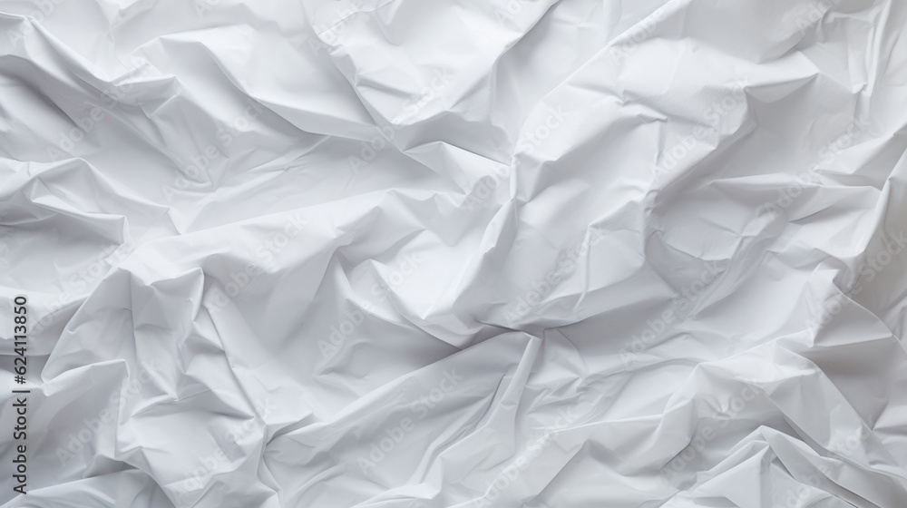 Fototapeta premium Closeup of white crumpled paper, light gray luxury texture abstract background.