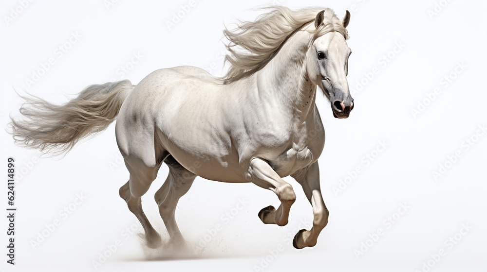 Beautiful White horse run forward AI generated image