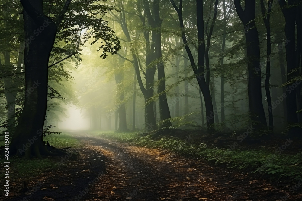 misty morning in the forest