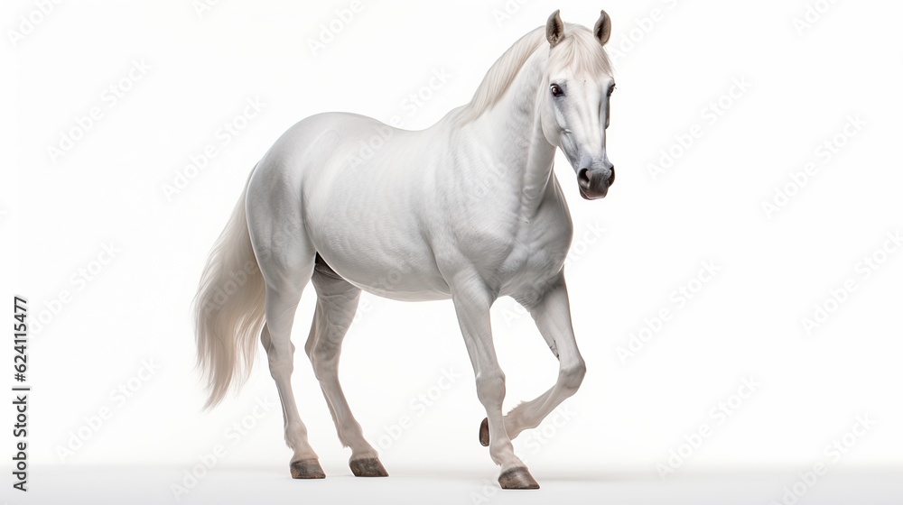 Beautiful White horse run forward AI generated image