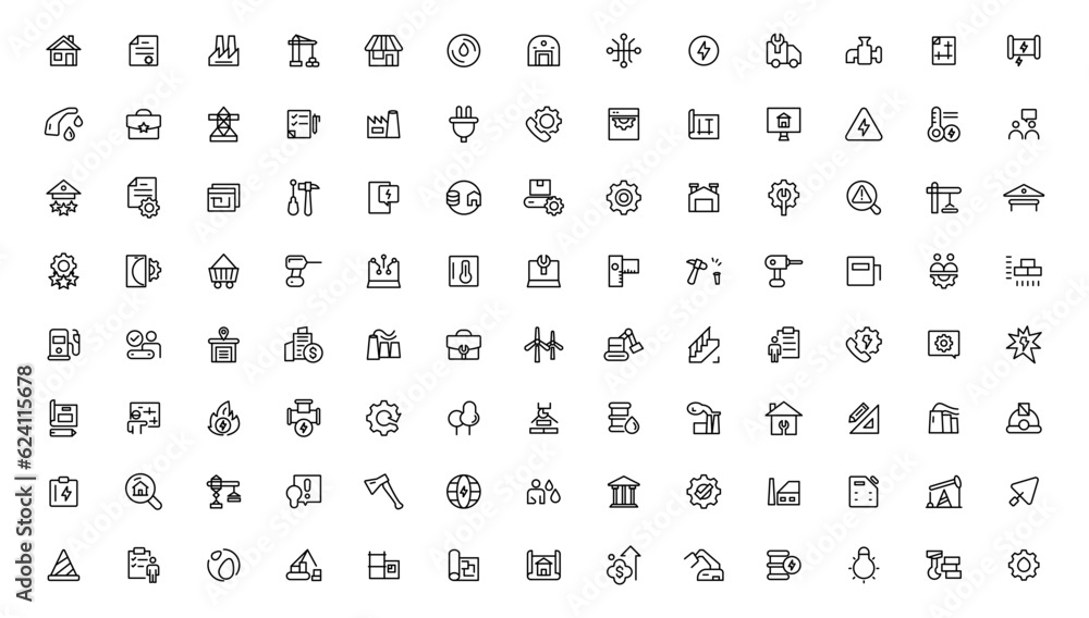  Industry and construction  icons. Thin line icons collection.