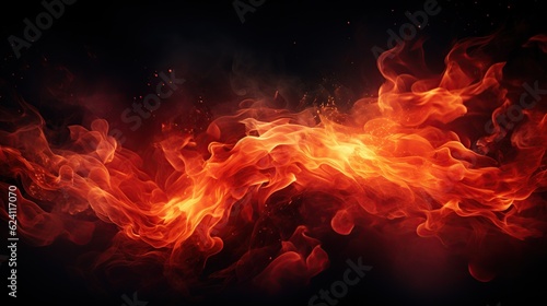 Hot Fire flames on black background AI generated image