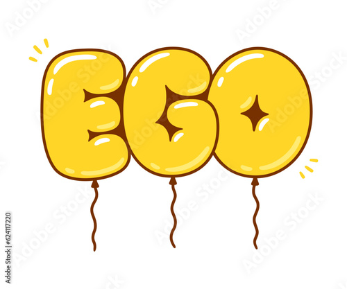 Inflated ego balloon, cartoon metaphor illustration