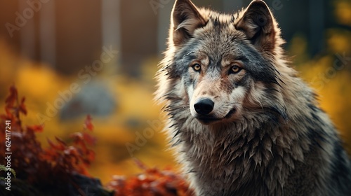 The Portrait of grey wolf in the forest AI generated image
