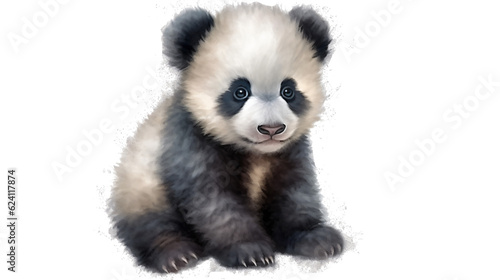  portrait little cute panda baby in watercolor isolated against transparent background 