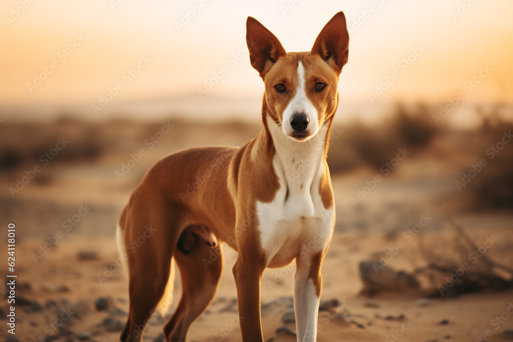 portrait of a dog in desert
