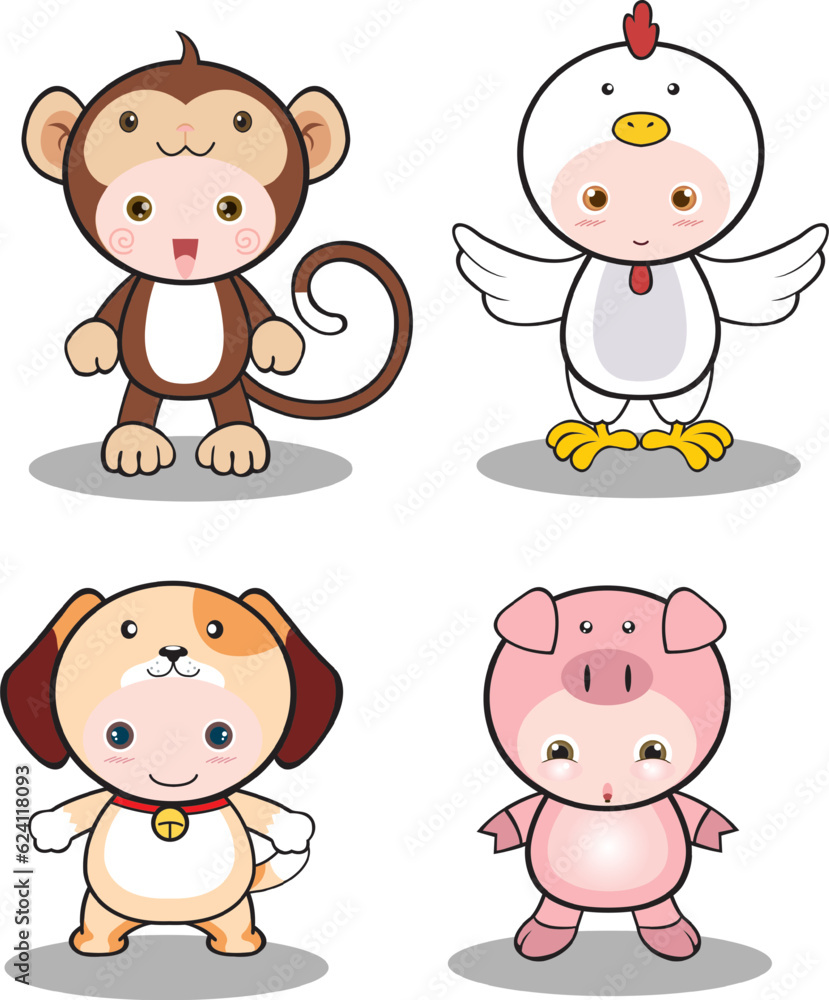 set of cute cartoon animals set of cute cartoon animals