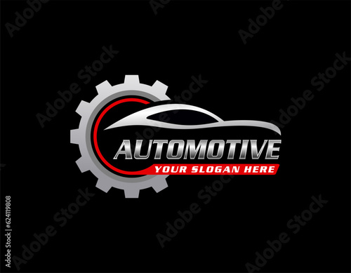 Auto style car logo design with concept sports vehicle icon silhouette on light grey background. Vector illustration.