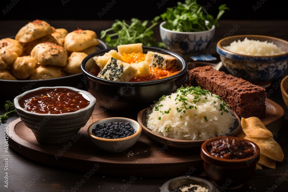 A Mouthwatering Spread of Brazilian Food: Feijoada, Pão de Queijo, Coxinha and Brigadeiros, Created with Generative AI