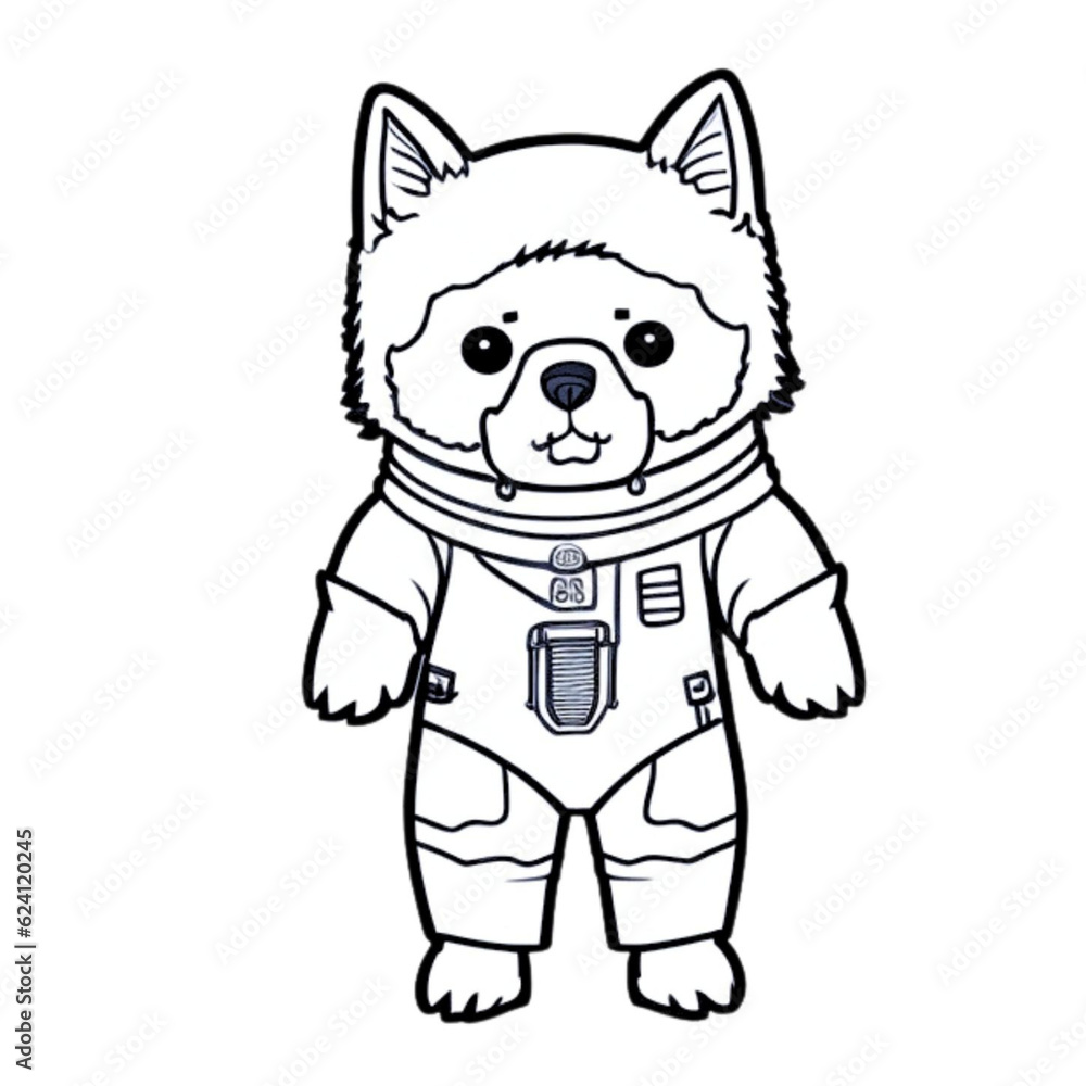 Dog in an astronaut suit, dog in a space, standing on two feet, cartoon style, black and white, vector, coloring page, character, a cartoon style,
Dog in an astronaut suit, dog in a space, standing on two feet, cartoon style, black and white, vector, coloring page, character, a cartoon style,