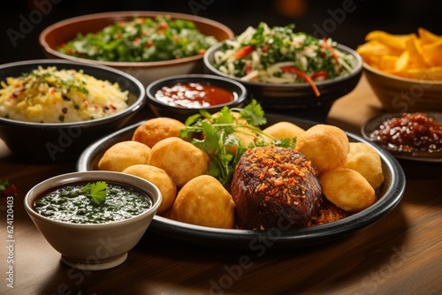 A Mouthwatering Spread of Brazilian Food: Feijoada, Pão de Queijo, Coxinha and Brigadeiros, Created with Generative AI