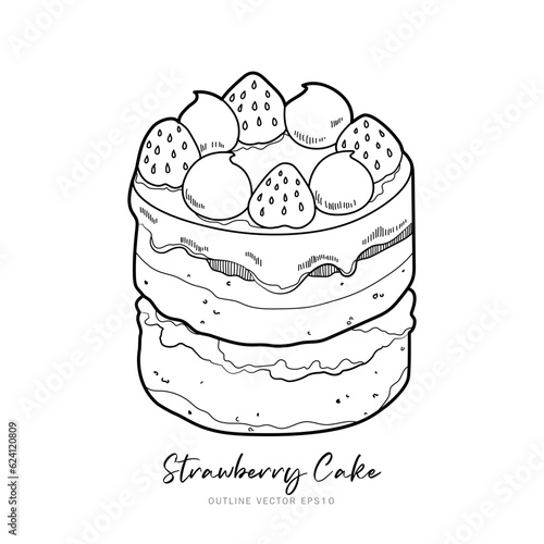 Strawberry cake outline vector design on white background
