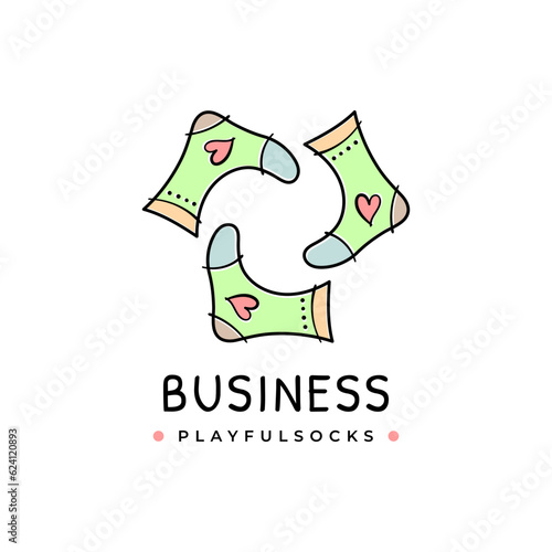 Playful socks logo design. Cute and colorful pastel sock hand drawn icon cartoon vector illustration