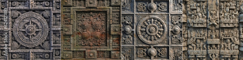 Authentic Indian temple design in seamless texture format Ideal for architectural visualization and game development Detailed soapstone carving patterns with realistic textures photo