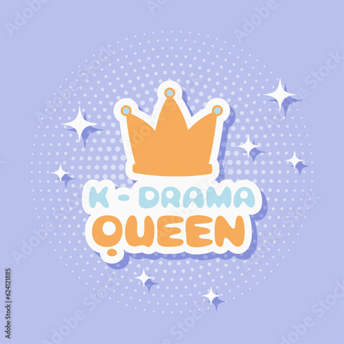 Cute stickers, vector flat design, korean drama k-drama queen quotes label collection, vector illustration