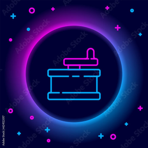 Glowing neon line Manual grinder icon isolated on black background. Colorful outline concept. Vector