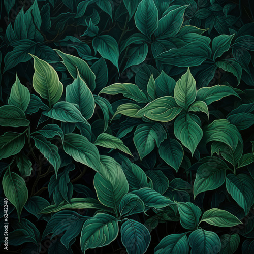 Photo tropical leaves in dark green on texture abstract pattern nature