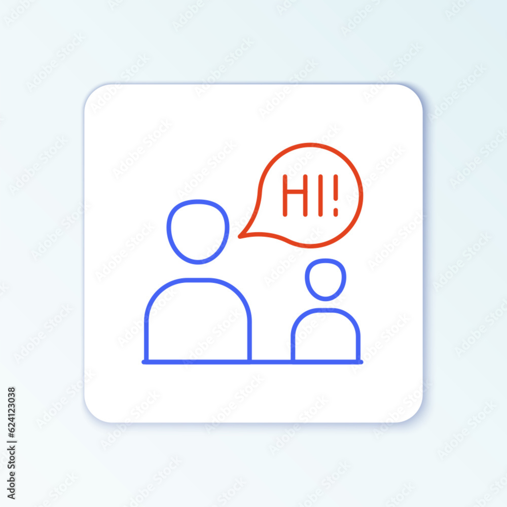 Line Two sitting men talking icon isolated on white background. Speech bubble chat. Message icon. Communication or comment chat symbol. Colorful outline concept. Vector Line Two sitting men talking icon isolated on white background. Speech bubble chat. Message icon. Communication or comment chat symbol. Colorful outline concept. Vector