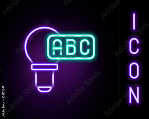 Glowing neon line Creative lamp light idea icon isolated on black background. Concept ideas inspiration, invention, effective thinking, knowledge and education. Colorful outline concept. Vector
