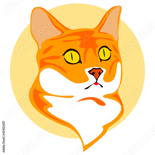 Red cat with yellow eyes, pet muzzle illustration