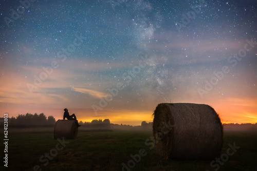 Milky way over the field - stargazing