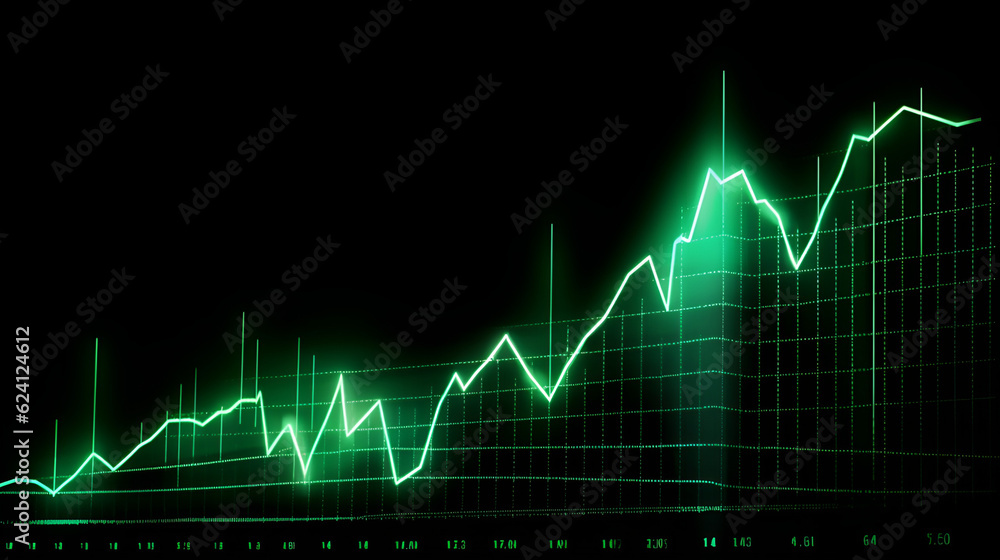 exponential graph, increasing bar graph upward to the right, green, cash increasing, profit, lots of money, business dashboard, (Generative AI)