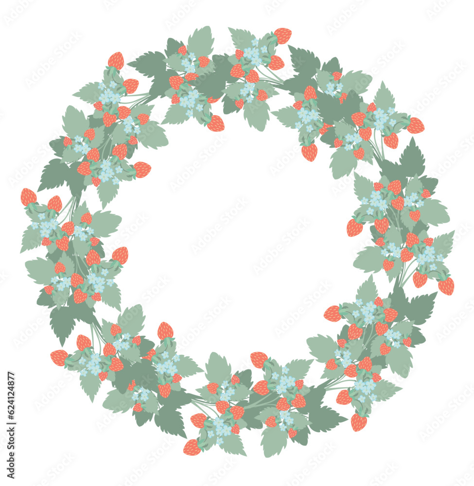 Fototapeta premium Strawberry wreath flat design stock vector illustration