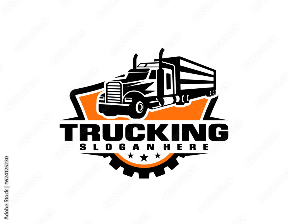 Trucking company logo. Bold badge emblem logo concept. Ready made logo template set vector isolated