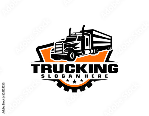 Trucking company logo. Bold badge emblem logo concept. Ready made logo template set vector isolated