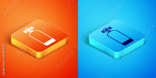 Isometric Aqualung icon isolated on orange and blue background. Oxygen tank for diver. Diving equipment. Extreme sport. Diving underwater equipment. Vector