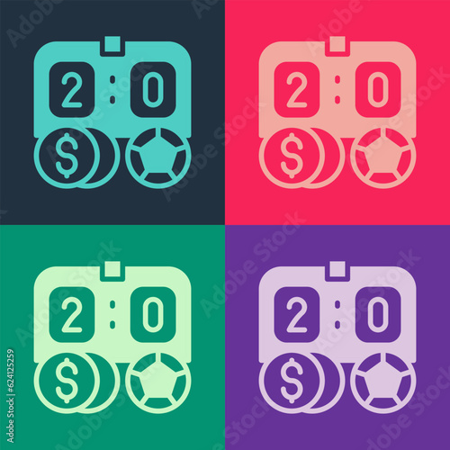Pop art Soccer football betting money icon isolated on color background. Football bet bookmaker. Soccer betting online make money. Vector