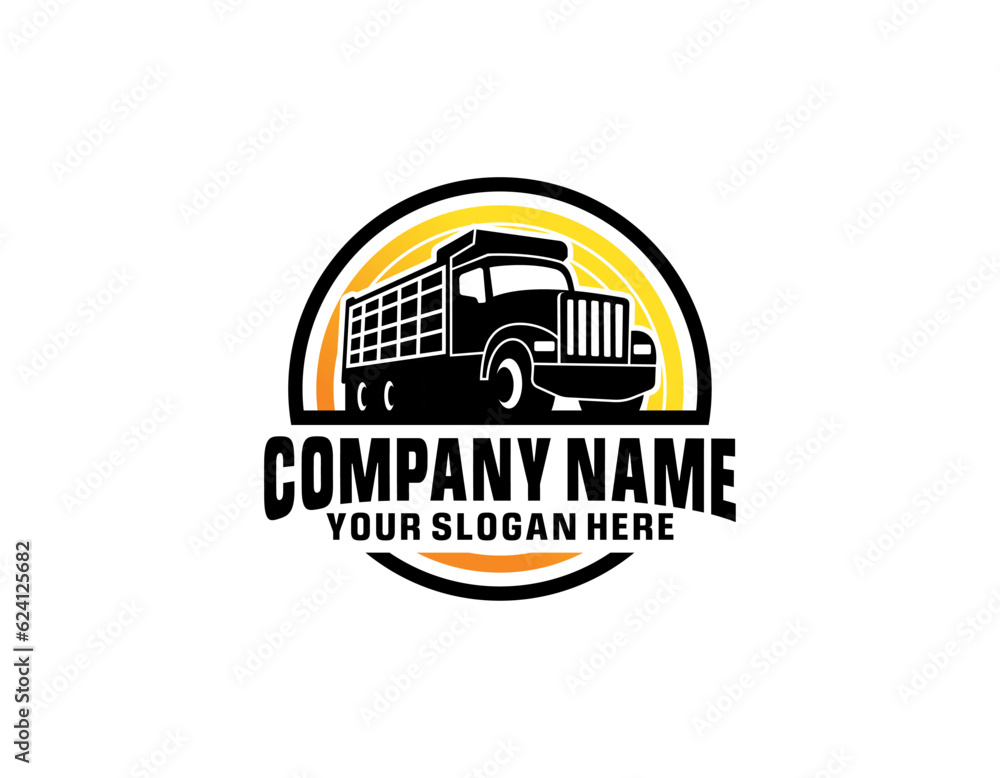 Dump truck emblem triangle badge logo design. Best for trucking and freight related logo industry Dump truck emblem triangle badge logo design. Best for trucking and freight related logo industry