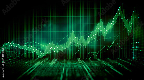 exponential graph, increasing bar graph upward to the right, green, cash increasing, profit, lots of money, business dashboard, (Generative AI)