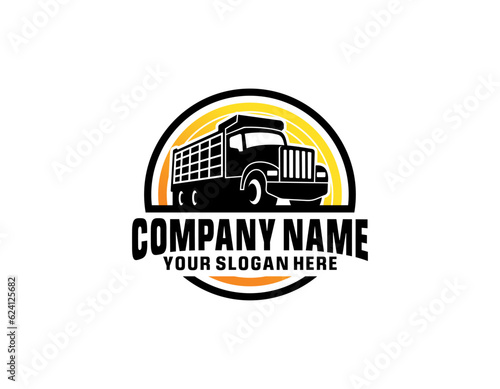 Dump truck emblem triangle badge logo design. Best for trucking and freight related logo industry