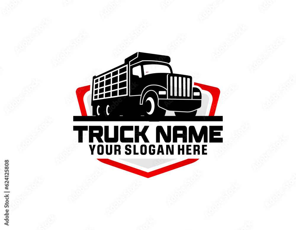 Dump truck emblem triangle badge logo design. Best for trucking and freight related logo industry