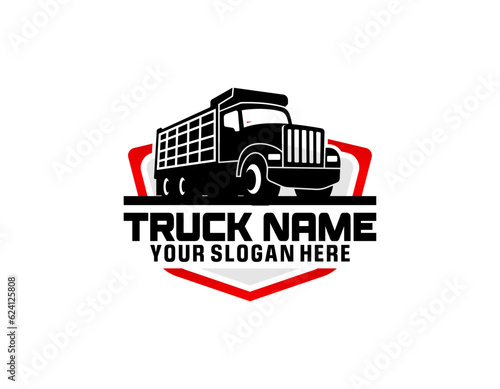 Dump truck emblem triangle badge logo design. Best for trucking and freight related logo industry