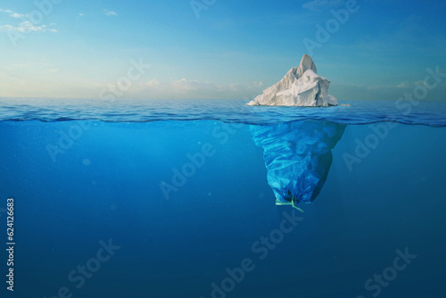 Fotografering Iceberg - plastic bag with a view under the water