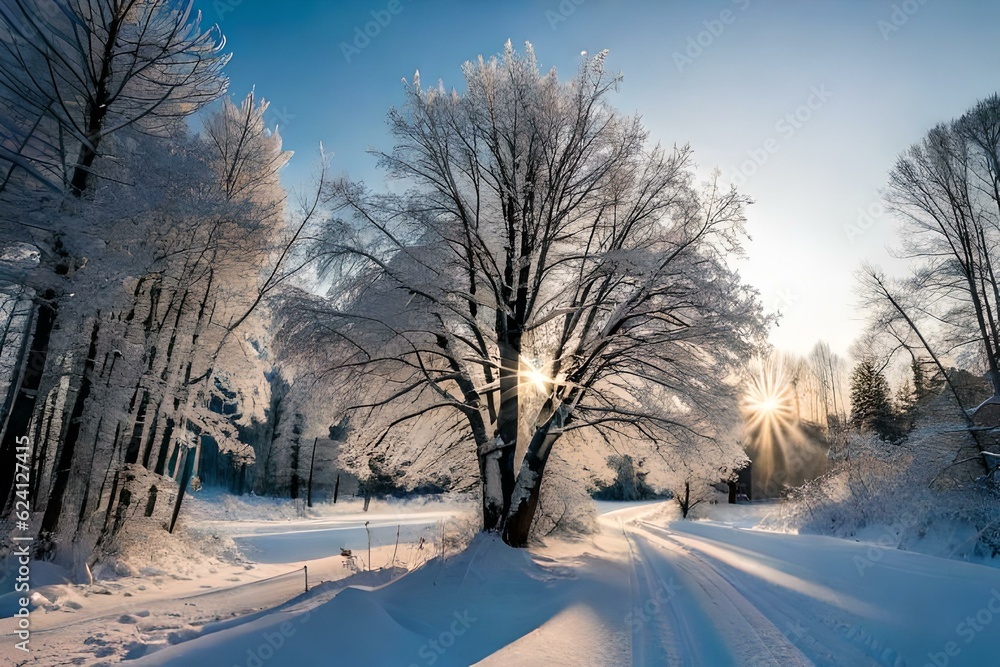 Fototapeta premium winter road in the snow generated Ai.